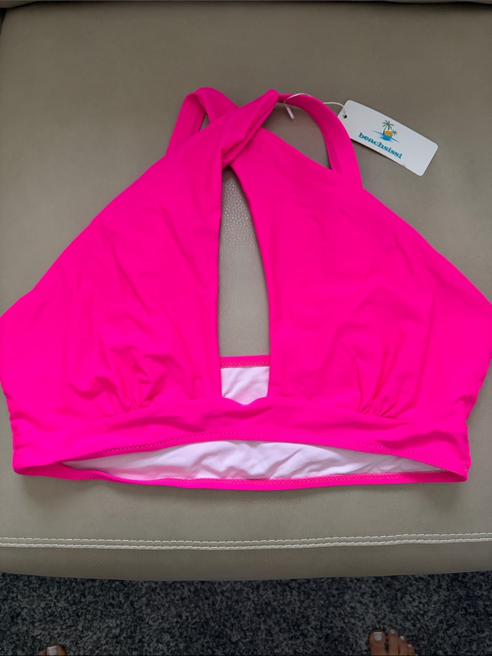 Beachsissi hot pink holder top for swim with adjustable straps
